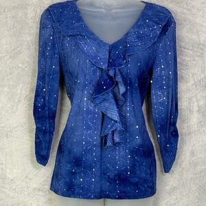 NWT Sequin Ruffle Top Womens sz L Whimsigoth Fairy Grunge Celestial Glam Blue